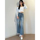 ハイウエストKNEEダメージbijouワイドデニムパンツ | GYDA | 詳細画像23