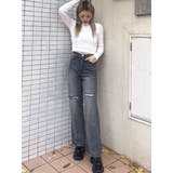 ハイウエストKNEEダメージbijouワイドデニムパンツ | GYDA | 詳細画像45