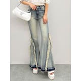 ハイウエストSIDEフリンジフレアデニムパンツ | GYDA | 詳細画像1