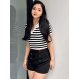 BACK OPENハーフスリーブPOLOニットトップス | GYDA | 詳細画像13