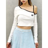 オフホワイト | GD BICOLORワンショルダーデザインショートトップス | GYDA