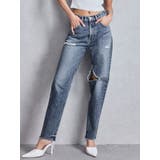 インディゴ | ハイウエストVintage Edge ダメージストレートデニムパンツ | GYDA