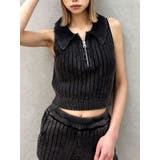 ブラック | ハーフZIPノースリブリーチポロニットトップス | GYDA