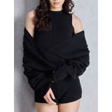 ブラック | アームギャザーレイヤードニットロンパース | GYDA