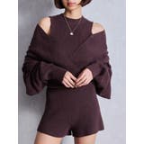 ブラウン | アームギャザーレイヤードニットロンパース | GYDA