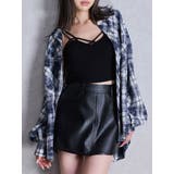 ネイビー | processing checkered print looseシャツ | GYDA