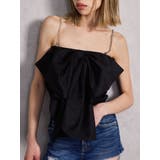 ブラック | ビジューストーンストラップ2WAYリボンブラウス | GYDA