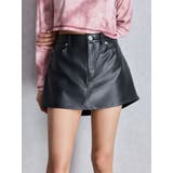 ブラック | ハイウエストフェイクレザースカートライクショートパンツ | GYDA