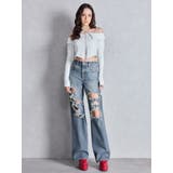 ハイウエスト tear up damageストレートワイドデニムパンツ | GYDA | 詳細画像3