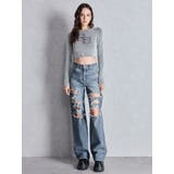 ハイウエスト tear up damageストレートワイドデニムパンツ | GYDA | 詳細画像5