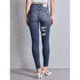 ミドルウエストSIDE CUT INNER DAMAGEスキニーデニムパンツ | GYDA | 詳細画像1 