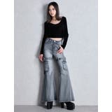 ハイウエスト strap cargo designフレアデニムパンツ | GYDA | 詳細画像12