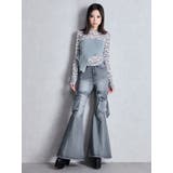 ハイウエスト strap cargo designフレアデニムパンツ | GYDA | 詳細画像14