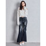 ハイウエスト strap cargo designフレアデニムパンツ | GYDA | 詳細画像19