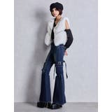 ハイウエスト strap cargo designフレアデニムパンツ | GYDA | 詳細画像28