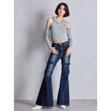 ハイウエスト strap cargo designフレアデニムパンツ | GYDA | 詳細画像4