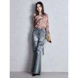 ハイウエスト strap cargo designフレアデニムパンツ | GYDA | 詳細画像9