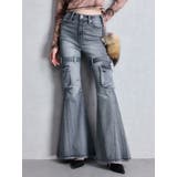 アイスブルー | ハイウエスト strap cargo designフレアデニムパンツ | GYDA