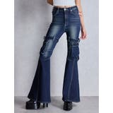 インディゴ | ハイウエスト strap cargo designフレアデニムパンツ | GYDA