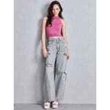 ハイウエストGG Stitch Barrel Leg ダメージデニムパンツ | GYDA | 詳細画像22