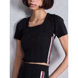 ブラック | サイドラインハーフスリーブニットトップス | GYDA