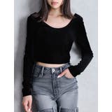 ブラック | VELOUR RIB BACK CROSS TOPS | GYDA