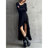 ブラック | 【TINY】asymmetryフリルLONGワンピース | GYDA