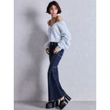 ハイウエストボタンBACKレースアップフレアデニムパンツ | GYDA | 詳細画像4 