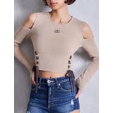 ベージュ | Symmetry GYDAフロントレースアップニットトップス | GYDA