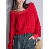 レッド | オフショルブリーチニットトップス | GYDA