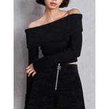 ブラック | mix materialオフショルニットトップス | GYDA