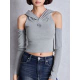 グレー | GGフードショルダーオープンデザインショートトップス | GYDA