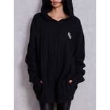 ブラック | ランダムリブGG HOODIEニットチュニック | GYDA