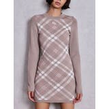 ベージュ | GG embroideryラメCHECKニットワンピース | GYDA