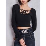 ブラック | 2WAYレースアップラメテレコトップス | GYDA