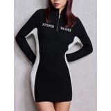 BICOLOR WIDE LINEハーフZIPニットワンピース | GYDA | 詳細画像1 