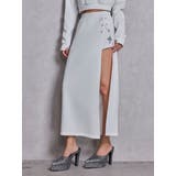 オフホワイト | sacred edge crossレースアップロングスリットスウェットスカート | GYDA