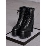 ブラック | shiny lace upタンクソールショートブーツ | GYDA