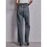 ブルー | ハイウエストBACK LACE UPストレートデニムパンツ | GYDA