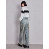 ハイウエストBACK CROSS POINTワイドデニムパンツ | GYDA | 詳細画像4