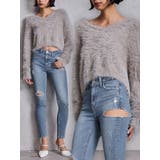 アイスブルー | ミドルウエストSIDE RIPPEDスキニーデニムパンツ | GYDA