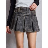 インディゴ | ハイウエストWIDE BELTプリーツデニムスカートライクショートパンツ | GYDA