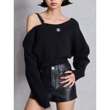 ブラック | Symmetry GYDAワンショルチェーンニットトップス | GYDA