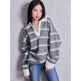 スキッパーPOLOボーダーニットトップス | GYDA | 詳細画像18 
