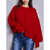 レッド | ケーブルクルーネックニットトップス | GYDA