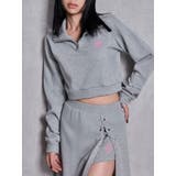 グレー | sacred edge crossハーフZIPショートスウェットトップス | GYDA