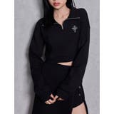 ブラック | sacred edge crossハーフZIPショートスウェットトップス | GYDA