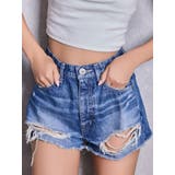 ブルー | ハイウエストBACK RIPPEDデニムショートパンツ | GYDA