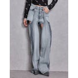 アイスブルー | ハイウエストSymmetry GYDA 2WAYラインプリーツデニムパンツ | GYDA