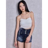 ハイウエストボタンBACKカーブクロスGYDA chainデニムショートパンツ | GYDA | 詳細画像8